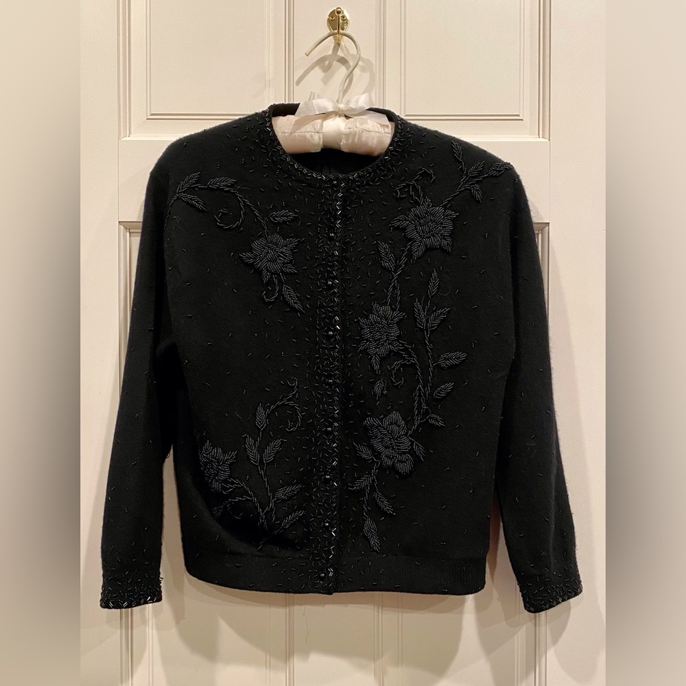 Miss Boutique vintage black beaded cardigan